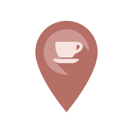 Location pin pointer with coffee cupk vector icon. Location marker for cafe with long shadow effect.のイラスト素材