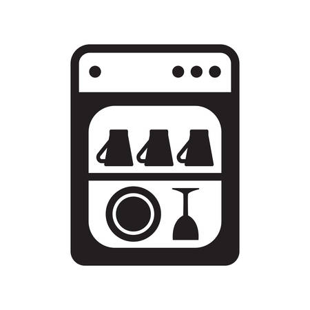 Dishwasher home appliance black isolated vector icon. Simple domestic dishwashing machine  glyph symbol.のイラスト素材