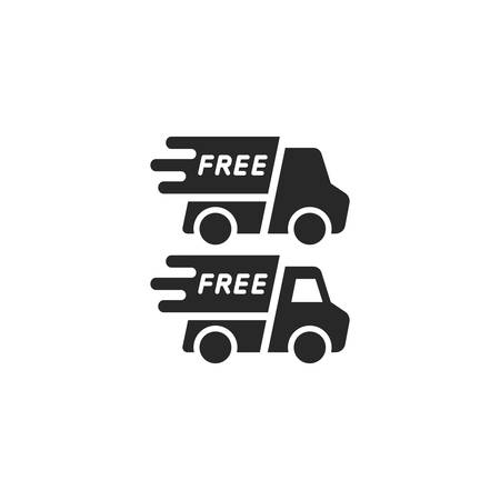 Delivery truck with free lettering on it black isolated vector icon. Fast transport service symbol.のイラスト素材