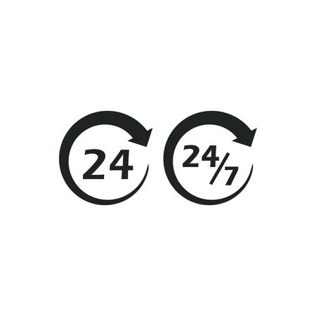 Twenty four seven circle arrow black isolated vector icon. 24 7 concept service flat glyph.のイラスト素材