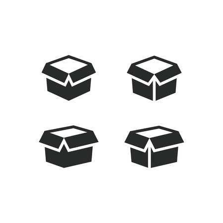 Box or parcel black isolated vector icon set. Open package glyph symbolsのイラスト素材