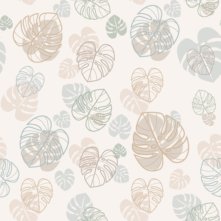 Monstera leaf vector seamless pattern design. Colorful monstera leaves pattern in pastel colors.