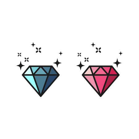 Blue and pink diamond vector icon. Colorful shiny diamond gemstone symbol.のイラスト素材