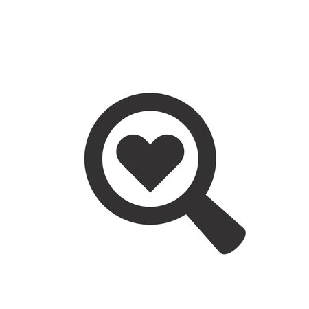 Magnifying glass with heart black icon. Love search vector symbol, magnifier.のイラスト素材
