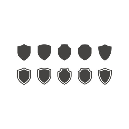 Shield black vector icon set. Shields collection of glyph symbols.のイラスト素材