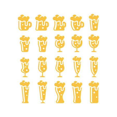 Beer glasses types vector icon set. Mug, pint,  glass icons.のイラスト素材