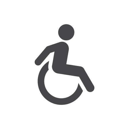 Disabled person black vector icon. Man in wheelchair sign.のイラスト素材