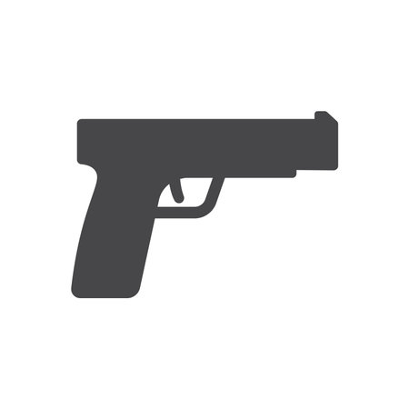 Gun black vector icon. Pistol handgun or revolver symbol.のイラスト素材