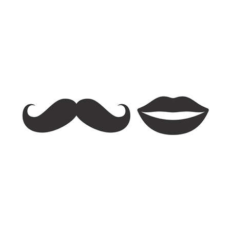 Mustache and lips black vector icon. Men and women, moustache symbol.のイラスト素材
