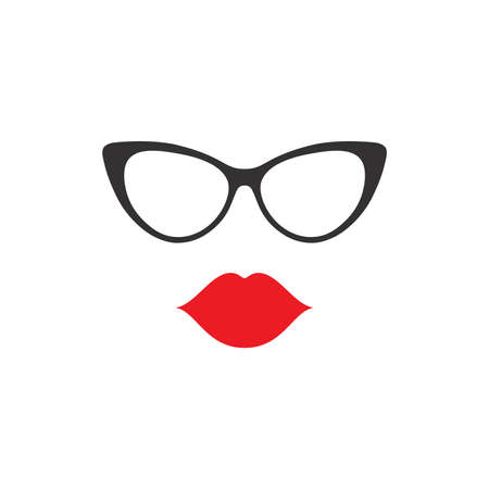 Female lips and glasses vector icon. Woman face illustration.のイラスト素材