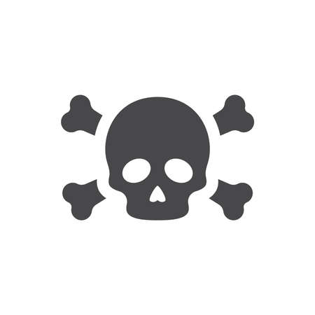 Skeleton head and crossbones vector icon. Skull with crossed bones black symbol.のイラスト素材