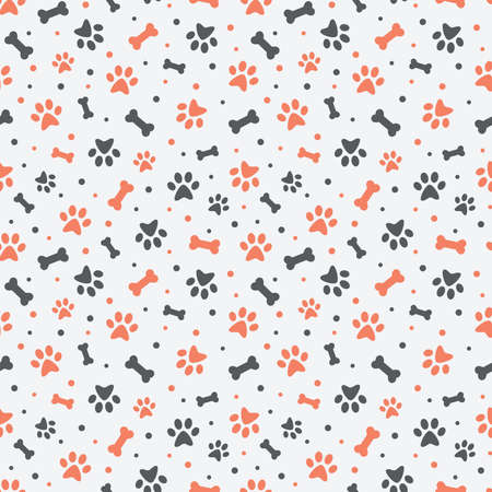 Dog paw print colorful seamless pattern. Pets cute pattern with bones.のイラスト素材
