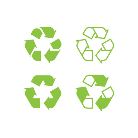 Recycled triangle arrow green vector icon set. Recycle, biodegradable cycle symbol.のイラスト素材
