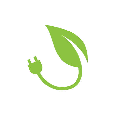 Leaf and electric plug vector icon. Green energy concept symbol.のイラスト素材