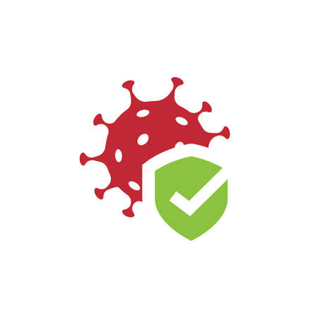 virus with shield and checkmark. virus, safe and protected vector icon.のイラスト素材