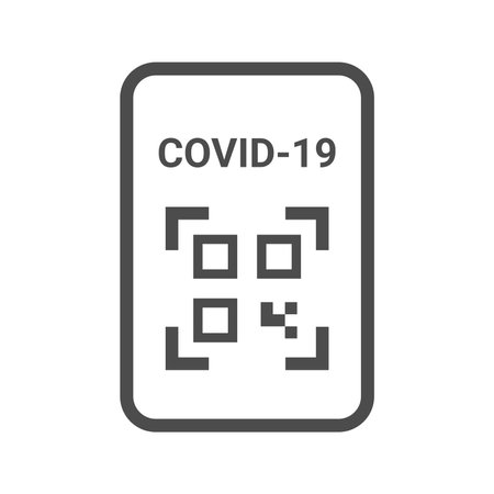 Covid-19 qr code black vector icon. Covid digital certificate symbol.のイラスト素材