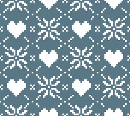 Scandinavian knitting seamless pattern design. Nordic star with heart pattern in white and blue.のイラスト素材
