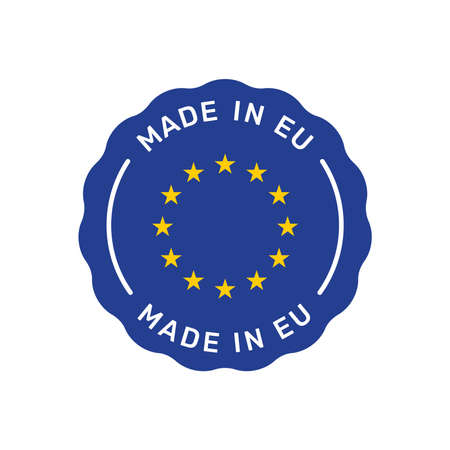 Made in Eu colorful vector badge. Label sticker with European union flag.のイラスト素材
