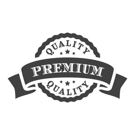 Premium quality label with banner ribbon. Black vector sticker, stamp or badge.のイラスト素材