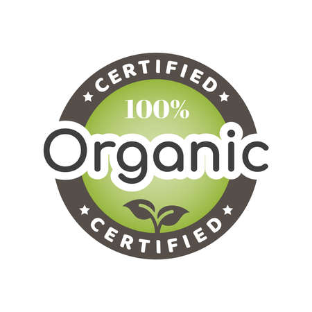 100% Organic colorful vector label. Product stamp, sticker or badge.のイラスト素材