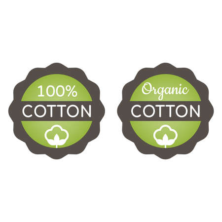 Organic cotton line vector label. Fabric and textile material badge.のイラスト素材