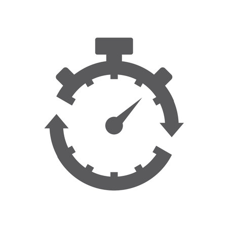 Stopwatch timer black vector icon. Clock chronometer filled symbol.のイラスト素材