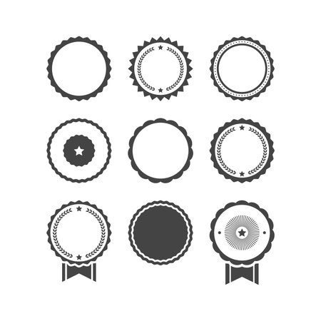 Rubber stamp, ribbon badge vector set. Seal template with laurel filled icon set.のイラスト素材