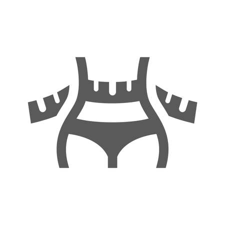 Female waist and measuring tape icon. Fit and thin body, weight loss filled vector symbol.のイラスト素材
