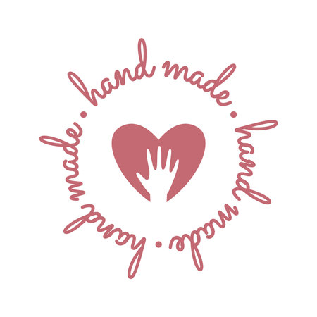 Hand made with heart circle label. Handmade vector stamp badge.のイラスト素材