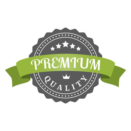 Premium quality label with banner ribbon. Colorful vector sticker, stamp or badge.のイラスト素材