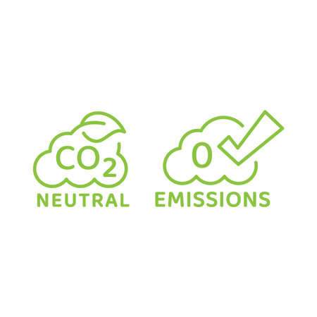 CO2 neutral and zero emissions cloud vector icon. Carbon dioxide free outline symbol.のイラスト素材