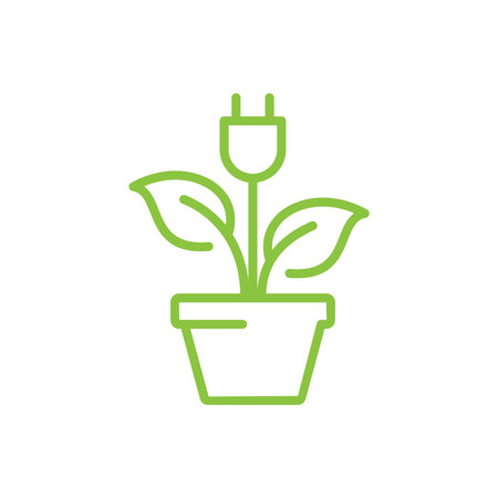 Green natural energy line vector icon. Electric plug and plant, eco, renewable resources outlined symbol.のイラスト素材