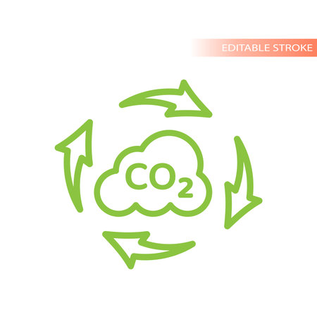 Co2 cloud and arrows line vector icon. Carbon dioxide pollution cycle outlined symbol.のイラスト素材