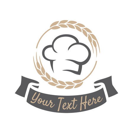 Bakery with chefs cap for restaurant. Vector food branding identity with wheat.のイラスト素材