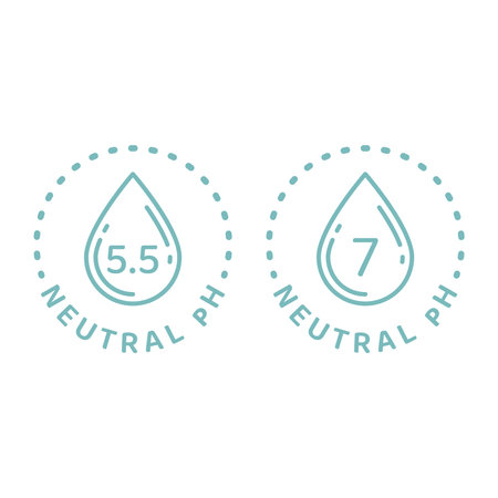 Neutral pH 5,5 vector line label. Water drop and balanced pH outlined badge for cosmetics.のイラスト素材