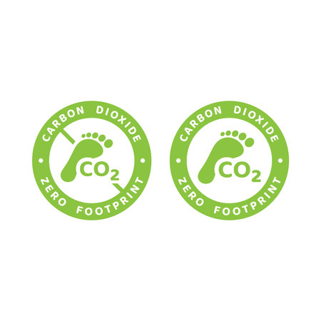 Zero CO2 footprint vector sticker. Carbon Dioxide free circle label badge.のイラスト素材