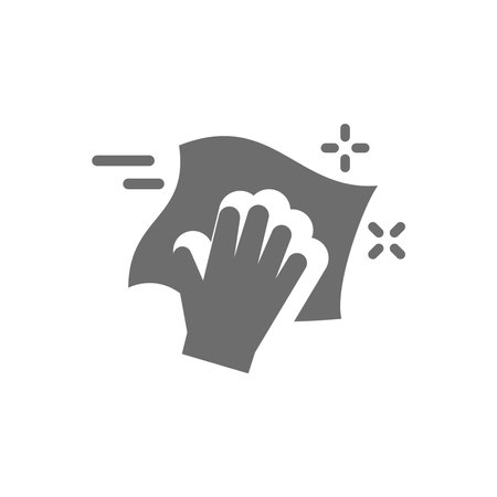 Wiping, dust cloth and glove cleaning vector icon. Wipe and clean rag with hand filled symbol.のイラスト素材