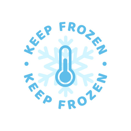 Keep frozen vector label. Product stamp with snowflake and thermometer.のイラスト素材