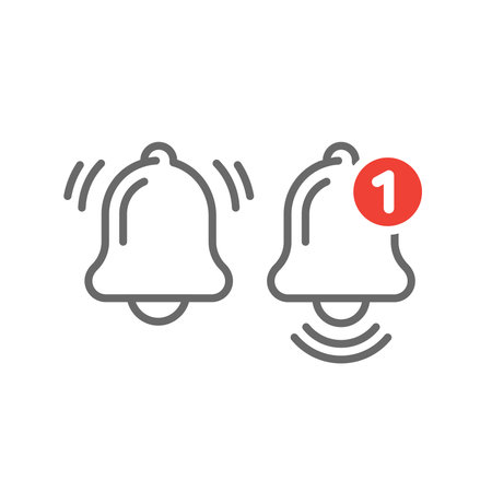Bell ringing and notification line icon. Message alert bell fill symbol.のイラスト素材