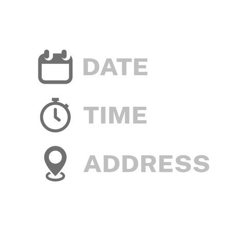 Date, time and address vector icon set. Contact us glyph icons.のイラスト素材