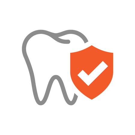 Tooth and shield with checkmark vector icon. Dental insurance, protected and covered symbol.のイラスト素材