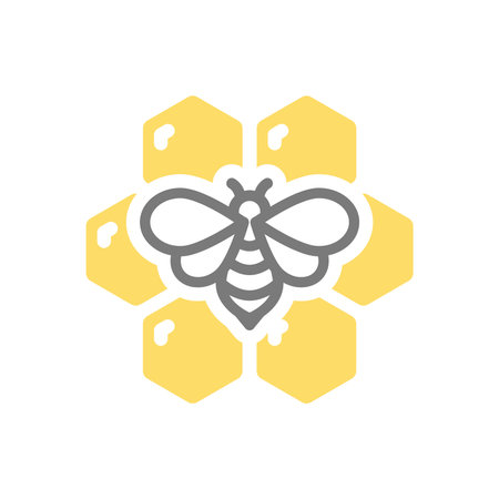 Honeycomb and bee colorful vector icon. Hexagon honey cell or comb and honeybee symbol.のイラスト素材