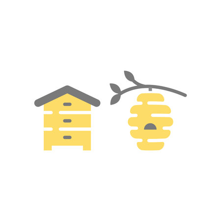 Beehive, wild and manmade colorful vector icon set. Bee hive, hives filled icons.