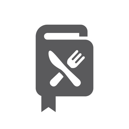 Cook book with knife and fork vector icon. Cookbook, recipe instructions symbol.のイラスト素材