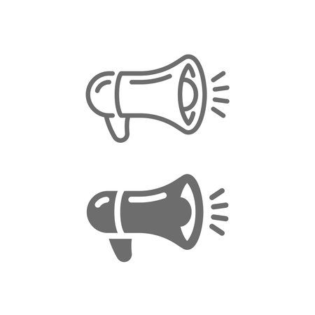 Megaphone line vector icon set. Loudspeaker, speaker outline and fill icons.のイラスト素材