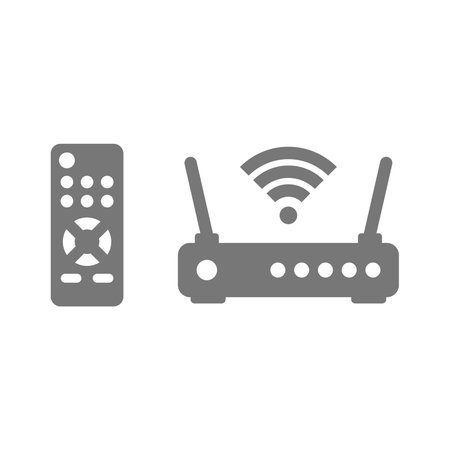 Tv and internet provider service icons. Remote control and router, wi fi, wireless connection and television icon set.のイラスト素材