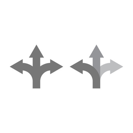 Three headed arrow vector icon. Split arrow, three-way pat and flexibility symbol.のイラスト素材