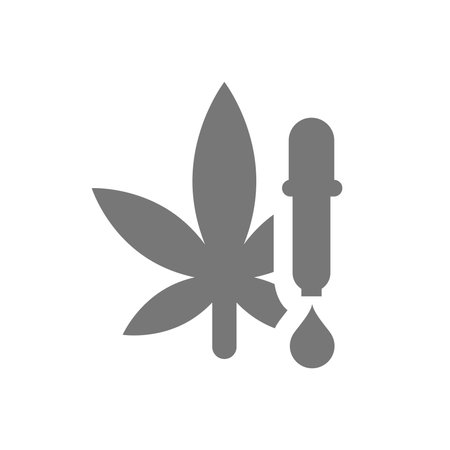 Marijuana leaf and CBD oil drop vector icon. Cannabidiol, medical cannabis symbol.のイラスト素材
