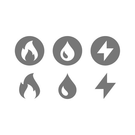 Gas, water and electricity utilities vector icon set. Public utility service symbols.のイラスト素材