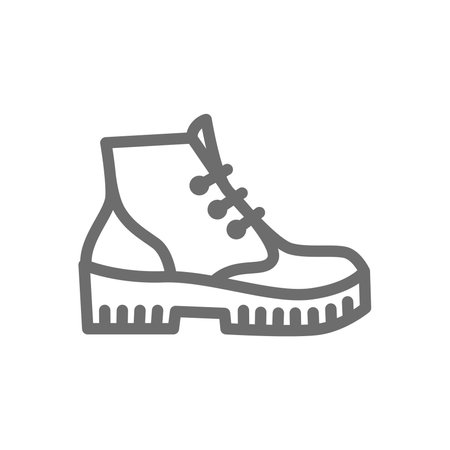 Combat boots vector line icon. Trendy army boot, unisex and editable stroke outline.のイラスト素材